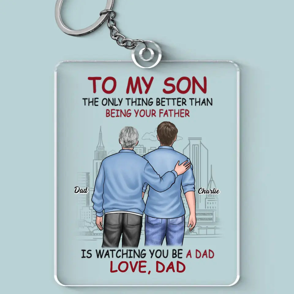 Je te regarde devenir papa - Porte-clés personnalisé en acrylique - Cadeau pour les membres de la famille