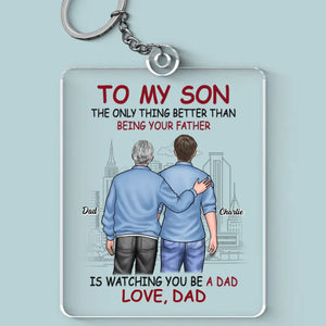 Je te regarde devenir papa - Porte-clés personnalisé en acrylique - Cadeau pour les membres de la famille