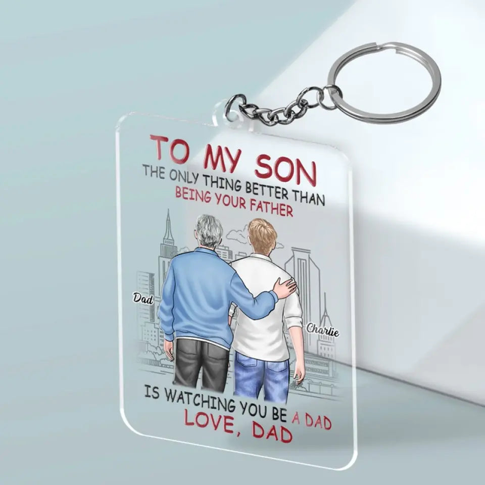 Je te regarde devenir papa - Porte-clés personnalisé en acrylique - Cadeau pour les membres de la famille