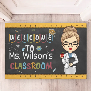 Bienvenue dans la salle de classe de l'enseignant - Tapis décoratif personnalisé pour la maison - Cadeau de pendaison de crémaillère pour l'enseignant