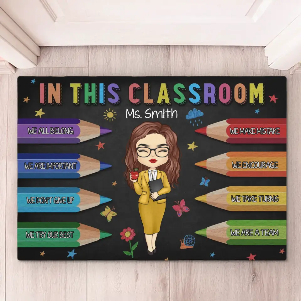 Dans cette classe, nous sommes une équipe - Tapis décoratif personnalisé pour la maison - Cadeau de pendaison de crémaillère pour enseignant
