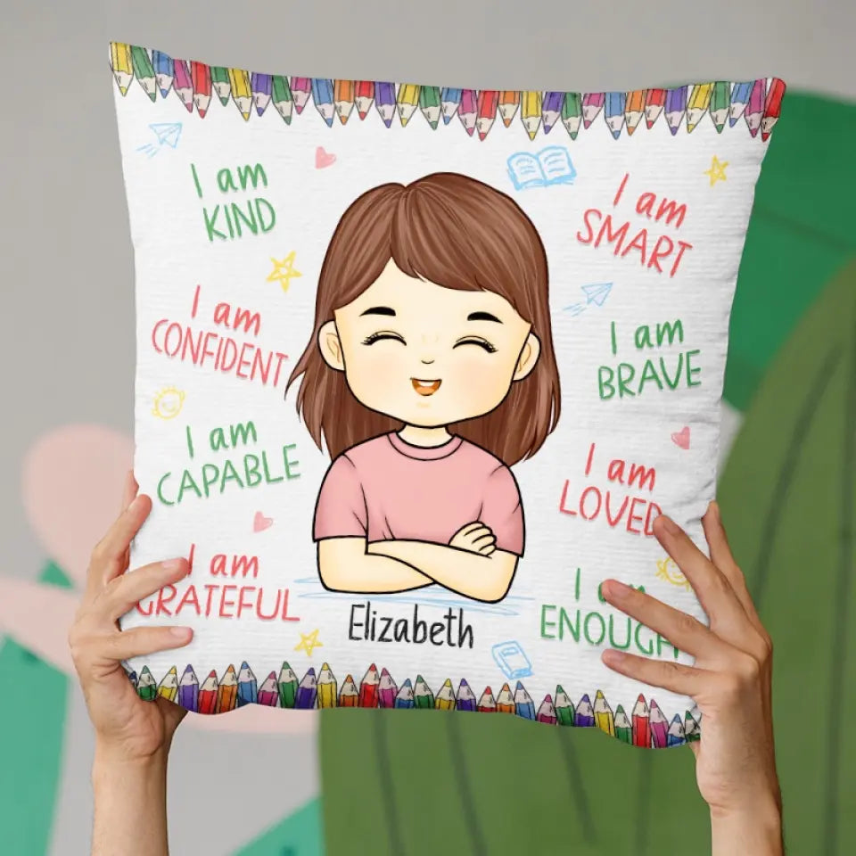 Restez calme et bienvenue à l'école - Oreiller personnalisé - Cadeau pour enfant, cadeau de rentrée scolaire