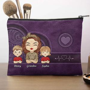 Un jardin d'amour pousse dans le cœur d'une grand-mère - Trousse de maquillage personnalisée pour la famille - Cadeau pour maman et grand-mère