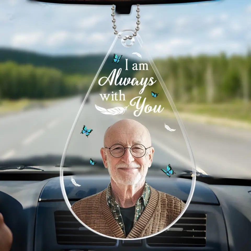 Photo personnalisée « Dans nos cœurs, tu restes » – Ornement de voiture personnalisé commémoratif – Forme personnalisée en acrylique – Cadeau de condoléances pour les membres de la famille