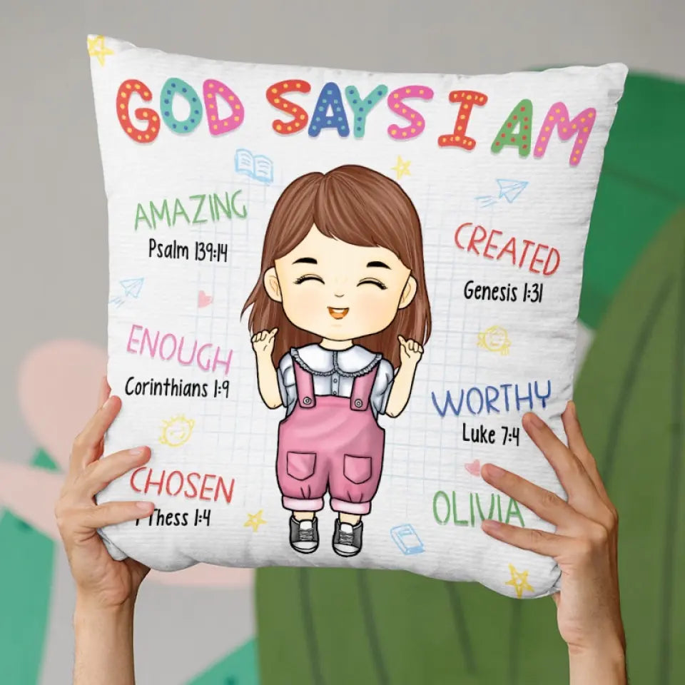 Dieu dit que je suis incroyable - Oreiller personnalisé pour enfant - Cadeau pour enfant, cadeau de rentrée scolaire