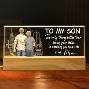 Je suis fier de mon fils – Veilleuse LED 3D personnalisée en acrylique avec lettres – Cadeau de pendaison de crémaillère pour fils et petit-fils