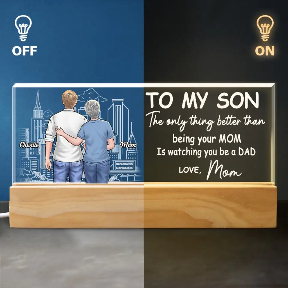 Je suis fier de mon fils – Veilleuse LED 3D personnalisée en acrylique avec lettres – Cadeau de pendaison de crémaillère pour fils et petit-fils