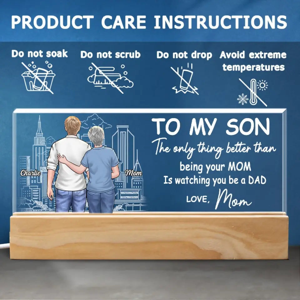 Je suis fier de mon fils – Veilleuse LED 3D personnalisée en acrylique avec lettres – Cadeau de pendaison de crémaillère pour fils et petit-fils