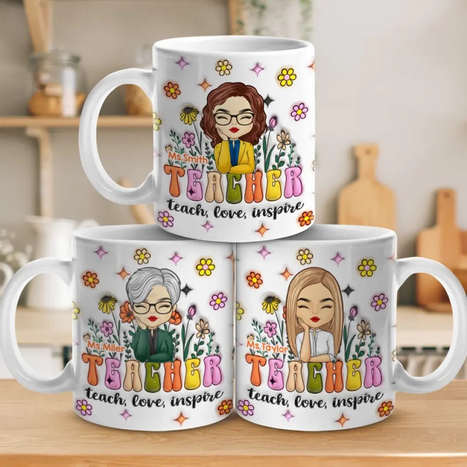 Un enseignant aide les petits esprits à grandir - Mug personnalisé avec effet gonflable 3D - Cadeau pour enseignant