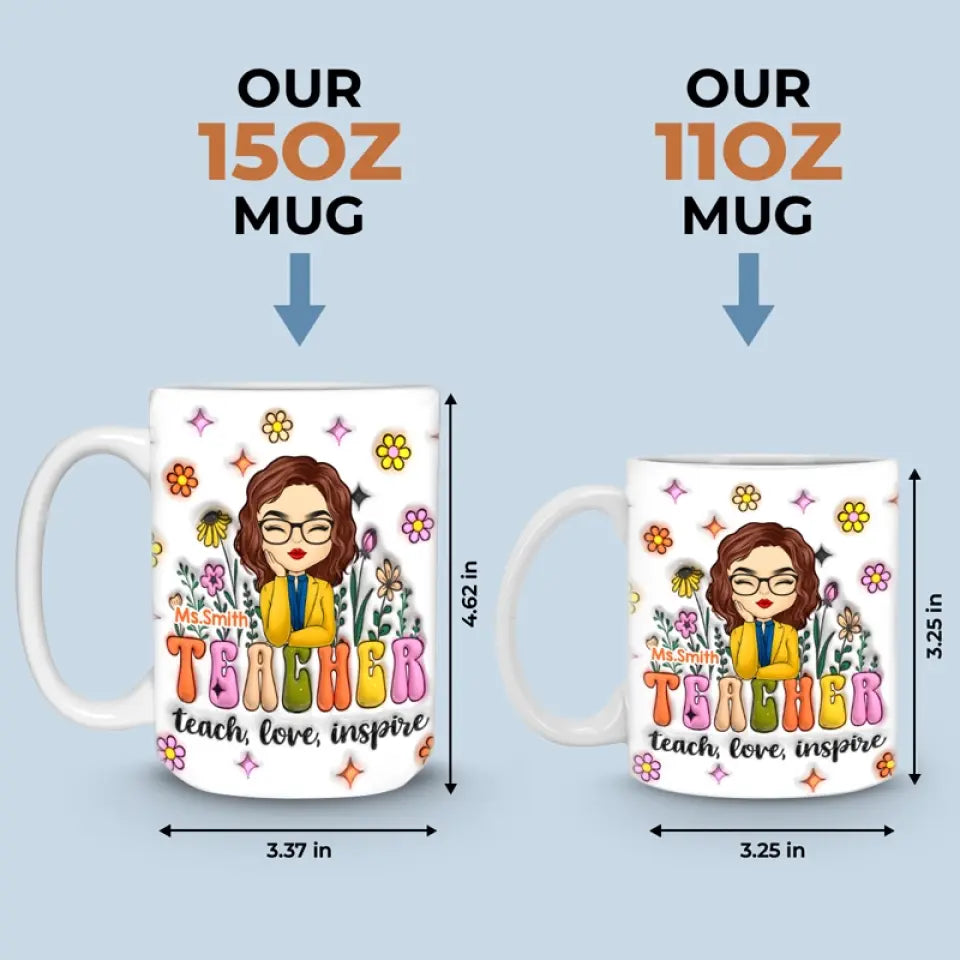 Un enseignant aide les petits esprits à grandir - Mug personnalisé avec effet gonflable 3D - Cadeau pour enseignant