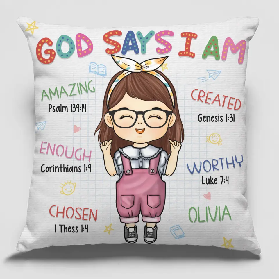 Dieu dit que je suis incroyable - Oreiller personnalisé pour enfant - Cadeau pour enfant, cadeau de rentrée scolaire
