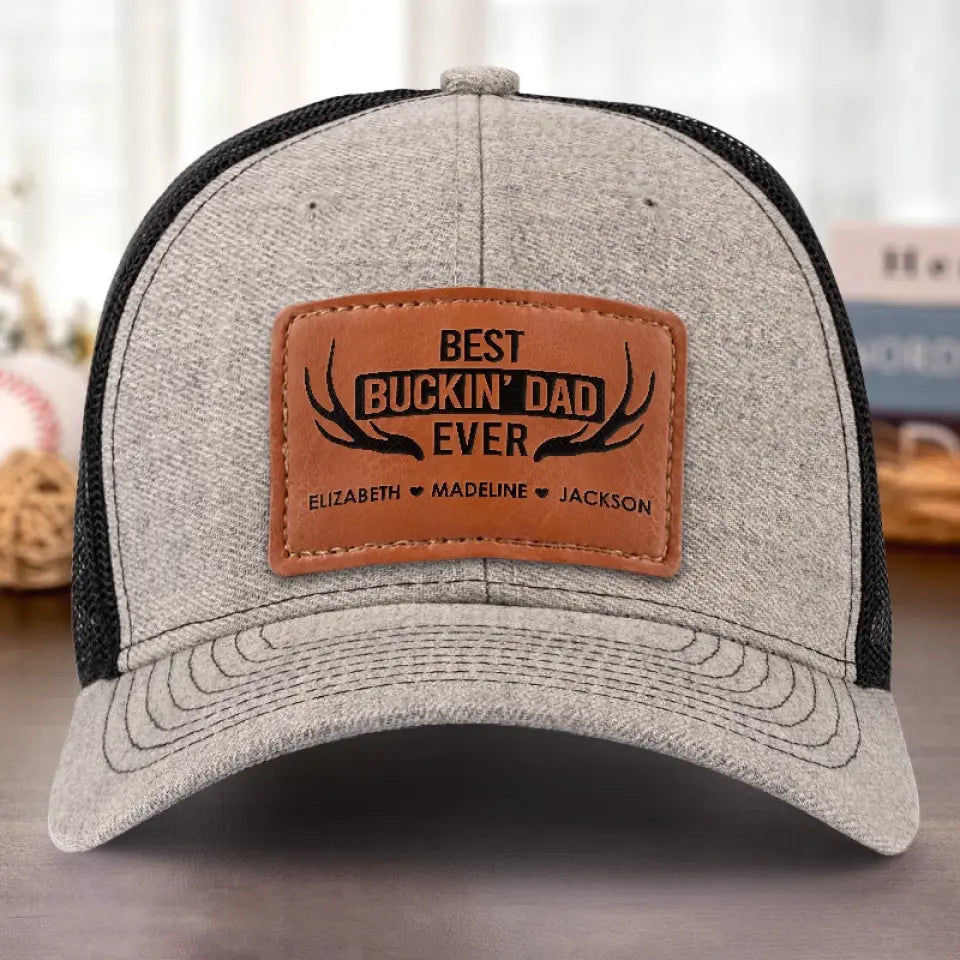 Meilleur papa Buckin' de tous les temps - Chapeau personnalisé en cuir avec patch - Cadeau pour papa, grand-père
