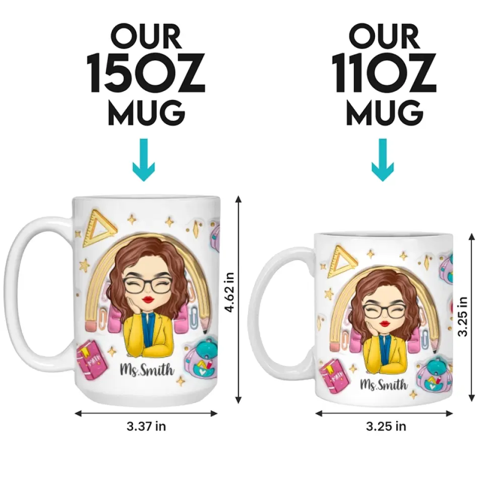 Il faut un grand cœur pour enseigner aux petits esprits - Mug personnalisé avec effet gonflé 3D - Cadeau pour enseignant