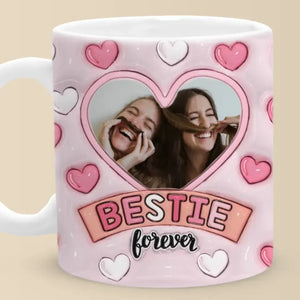 Tasse personnalisée avec photo « Les amis sont la famille que vous choisissez » - Mug personnalisé avec effet gonflé 3D - Cadeau pour les meilleures amies, les meilleures amies et les sœurs