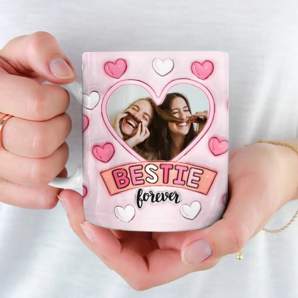 Tasse personnalisée avec photo « Les amis sont la famille que vous choisissez » - Mug personnalisé avec effet gonflé 3D - Cadeau pour les meilleures amies, les meilleures amies et les sœurs