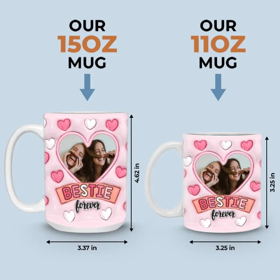 Tasse personnalisée avec photo « Les amis sont la famille que vous choisissez » - Mug personnalisé avec effet gonflé 3D - Cadeau pour les meilleures amies, les meilleures amies et les sœurs