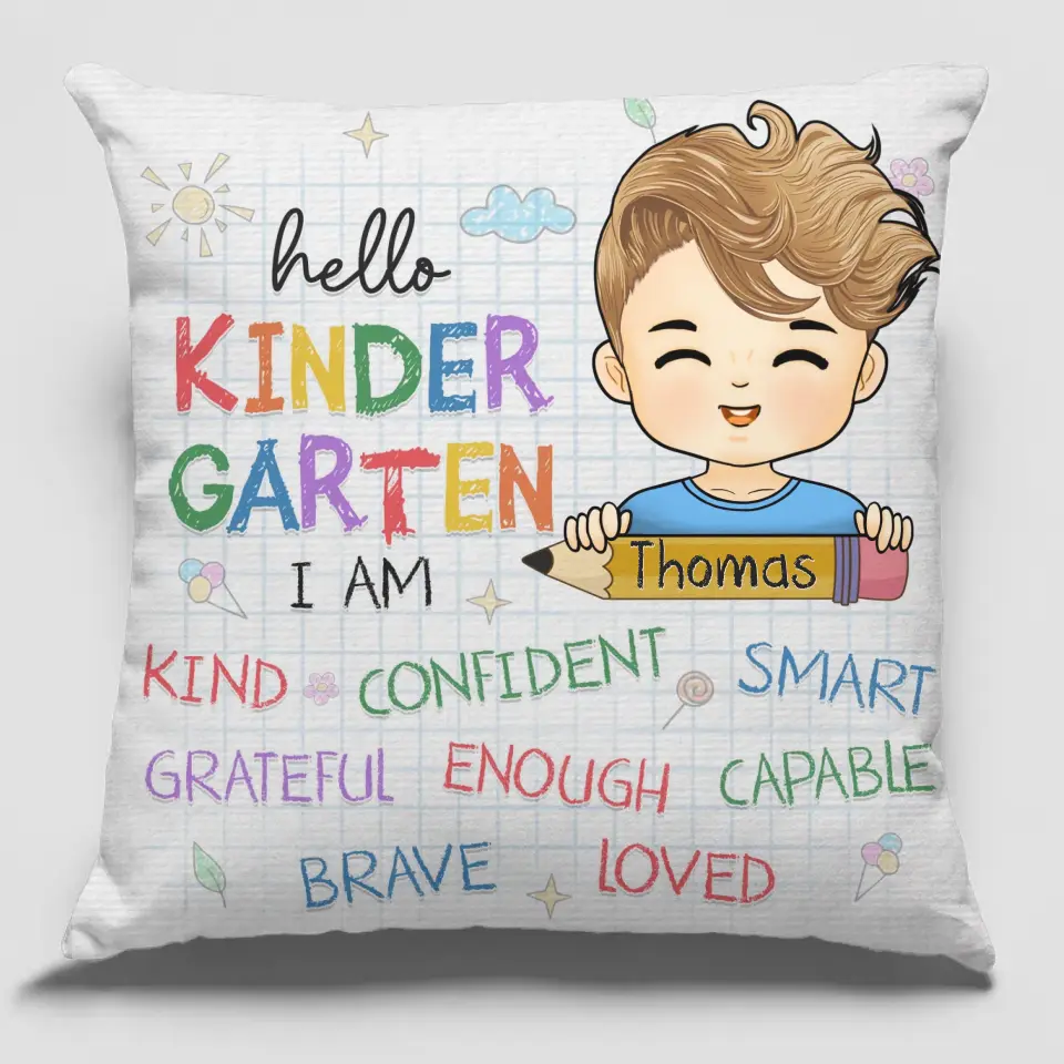 Bonjour, je suis à la maternelle ! Coussin personnalisé pour enfant ! Cadeau pour la rentrée scolaire