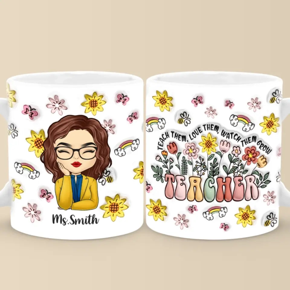 Il faut un grand cœur pour façonner les petits esprits - Mug personnalisé 3D à effet gonflé pour enseignant - Cadeau pour enseignant