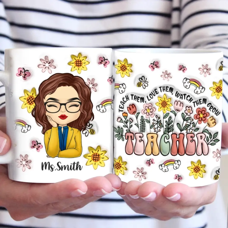 Il faut un grand cœur pour façonner les petits esprits - Mug personnalisé 3D à effet gonflé pour enseignant - Cadeau pour enseignant