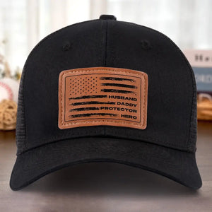 Mon père, mon héros, mon amour - Chapeau familial en cuir - Cadeau pour papa