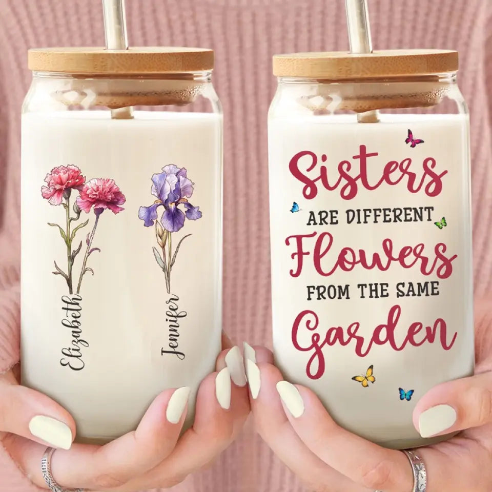 Si les sœurs étaient des fleurs, je te choisirais - Tasse en verre personnalisée Bestie, tasse à café glacé - Cadeau pour meilleures amies, BFF, sœurs
