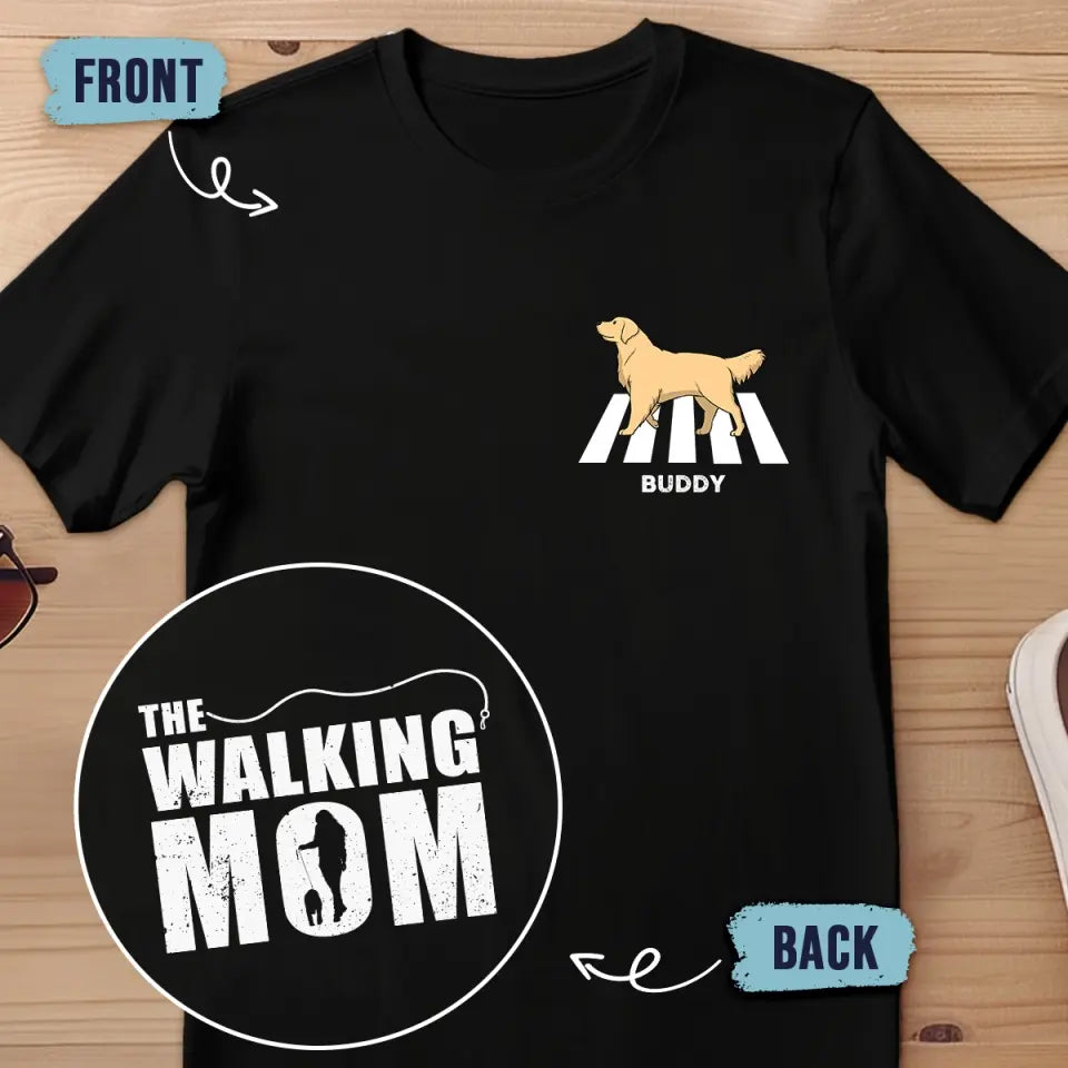 T-shirt unisexe personnalisé « The Walking Dad » avec imprimé chien, dos et devant – Cadeau pour les propriétaires et les amoureux des animaux