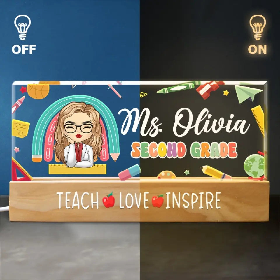 Enseigner, aimer, inspirer – Veilleuse LED 3D personnalisée en acrylique avec lettres pour enseignant – Cadeau pour enseignant