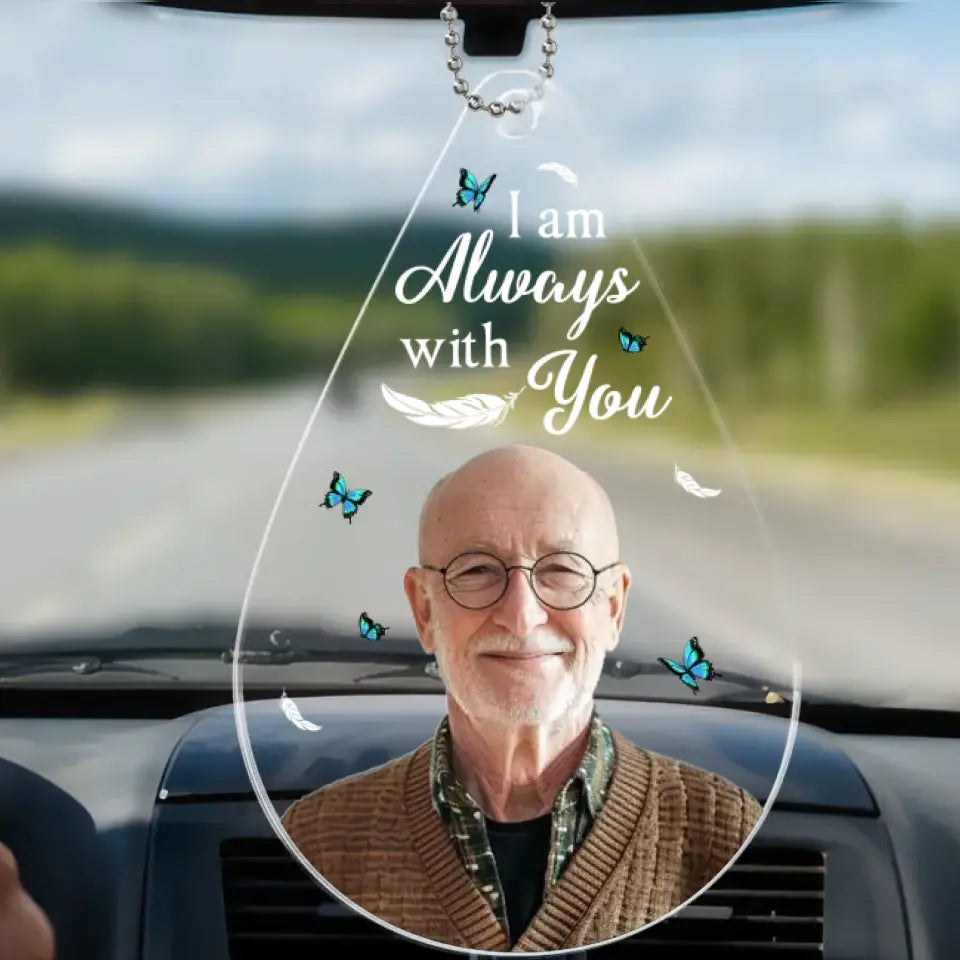 Photo personnalisée « Dans nos cœurs, tu restes » – Ornement de voiture personnalisé commémoratif – Forme personnalisée en acrylique – Cadeau de condoléances pour les membres de la famille