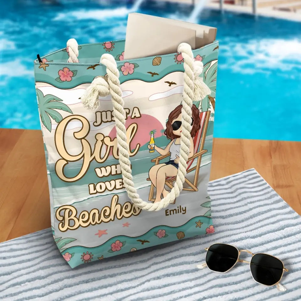 Juste une fille qui aime la plage - Sac de plage personnalisé Bestie - Cadeau de vacances d'été pour meilleures amies, meilleures amies, sœurs