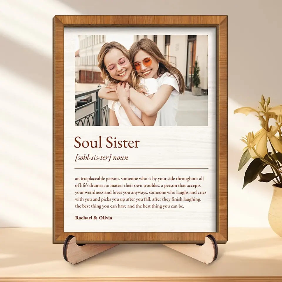 Plaque en bois personnalisée à 2 couches avec support pour meilleure amie, meilleure amie, sœur, photo personnalisée