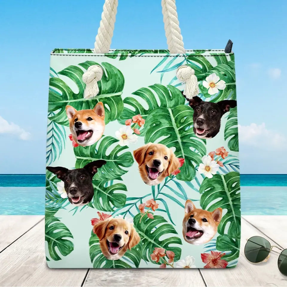 Sac de plage personnalisé avec photo « Les vagues de l'océan vous appellent » pour chien et chat – Cadeau de vacances d'été pour propriétaires et amoureux des animaux