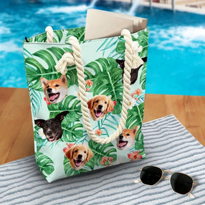 Sac de plage personnalisé avec photo « Les vagues de l'océan vous appellent » pour chien et chat – Cadeau de vacances d'été pour propriétaires et amoureux des animaux