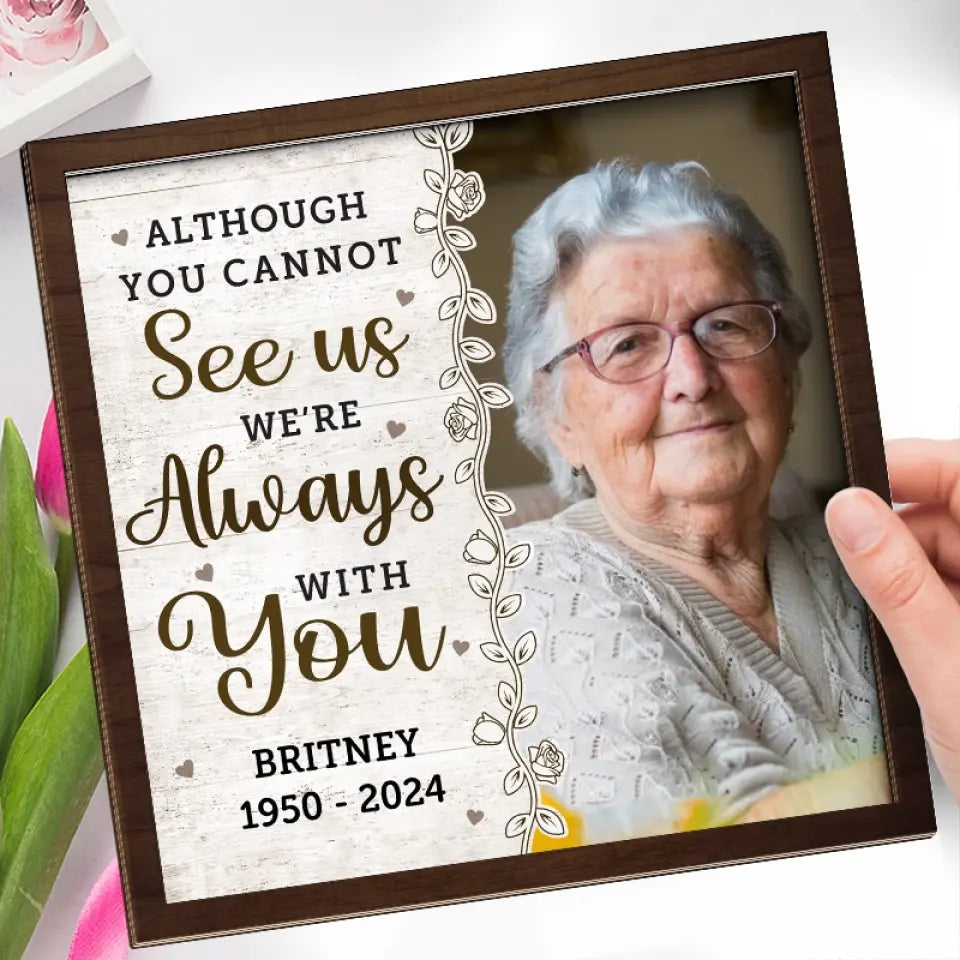 Photo personnalisée que vous ne regretterez pas - Plaque commémorative personnalisée en bois à 2 couches avec support - Cadeau de condoléances pour les membres de la famille