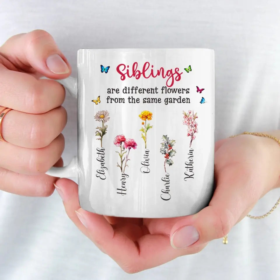 Différentes fleurs du même jardin - Mug personnalisé pour la famille - Cadeau pour les membres de la famille, les frères et sœurs