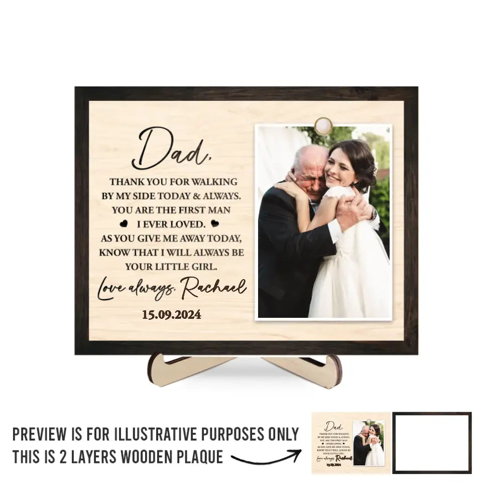 Photo personnalisée « Je serai toujours ta petite fille » - Plaque en bois personnalisée à 2 couches avec support - Cadeau pour papa