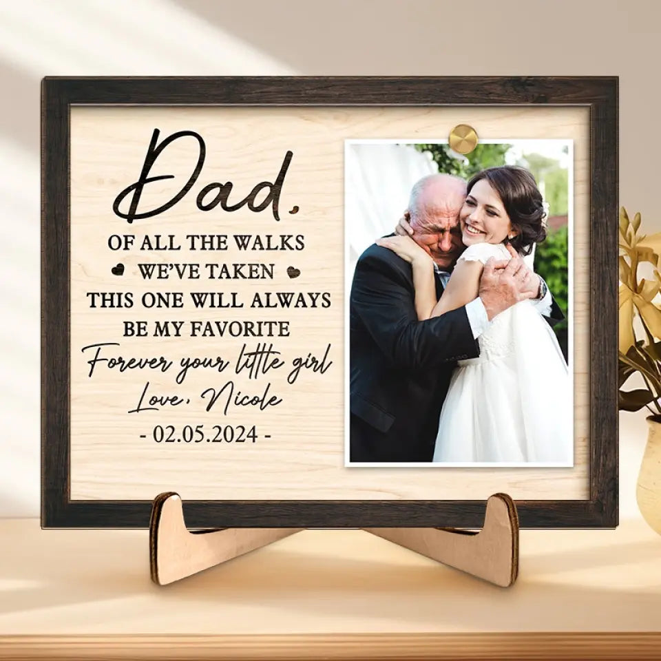 Photo personnalisée pour toujours votre petite fille - Plaque en bois personnalisée à 2 couches avec support - Cadeau pour papa