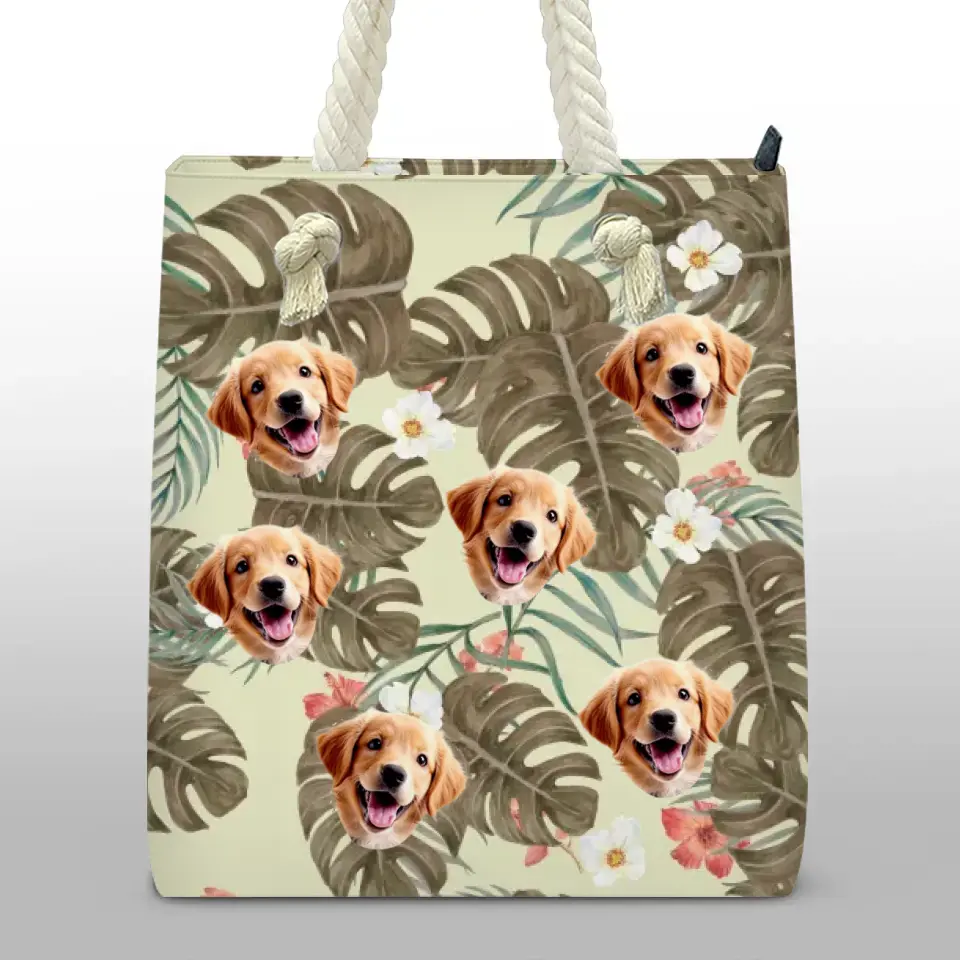Sac de plage personnalisé avec photo « Les vagues de l'océan vous appellent » pour chien et chat – Cadeau de vacances d'été pour propriétaires et amoureux des animaux
