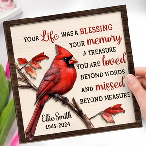 Votre vie a été une bénédiction - Plaque commémorative personnalisée en bois à 2 couches avec support - Cadeau de condoléances pour les membres de la famille