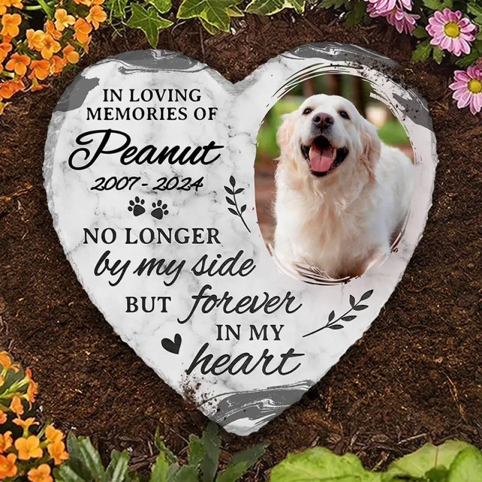 Photo personnalisée : vous laissez des empreintes de pattes dans nos cœurs - Pierre commémorative personnalisée en forme de cœur - Cadeau de condoléances pour les propriétaires d'animaux et les amoureux des animaux