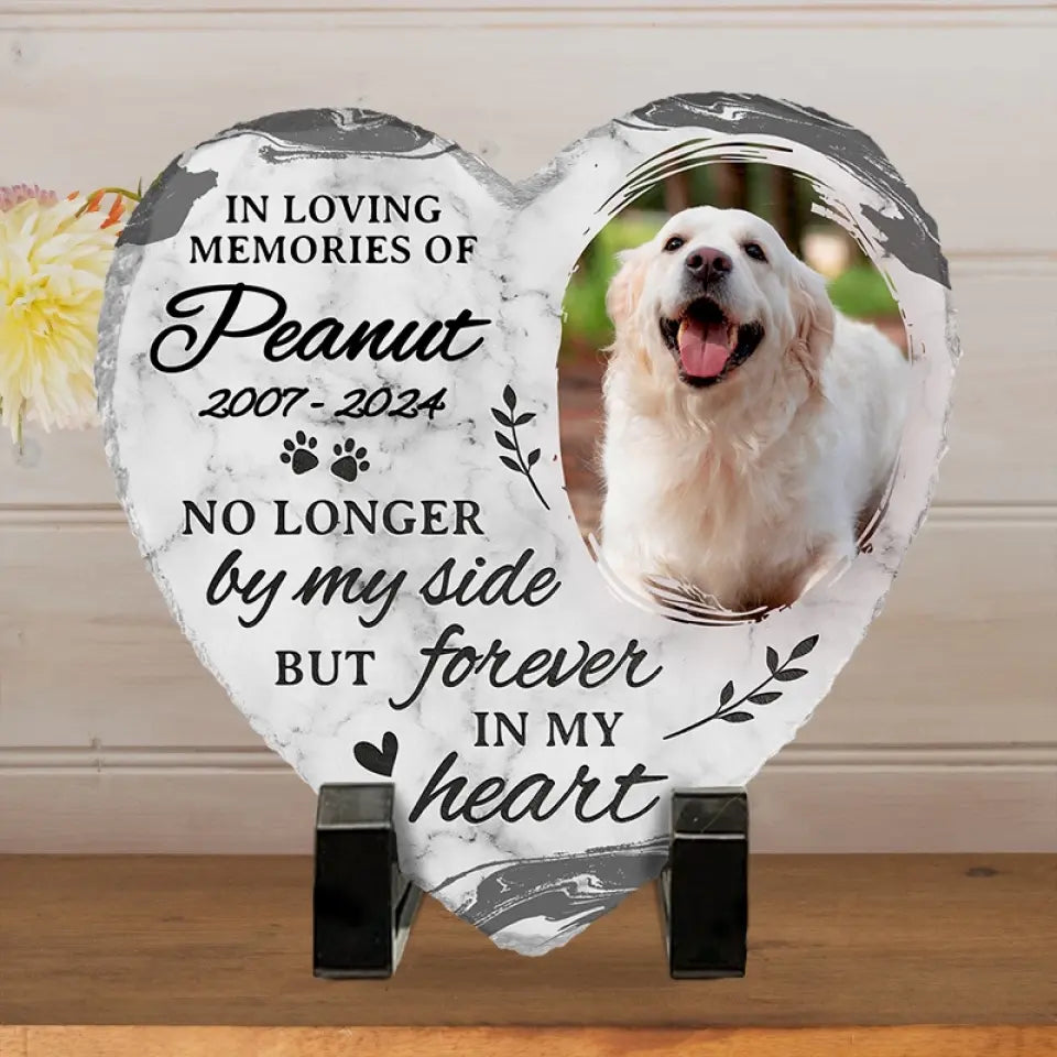 Photo personnalisée : vous laissez des empreintes de pattes dans nos cœurs - Pierre commémorative personnalisée en forme de cœur - Cadeau de condoléances pour les propriétaires d'animaux et les amoureux des animaux