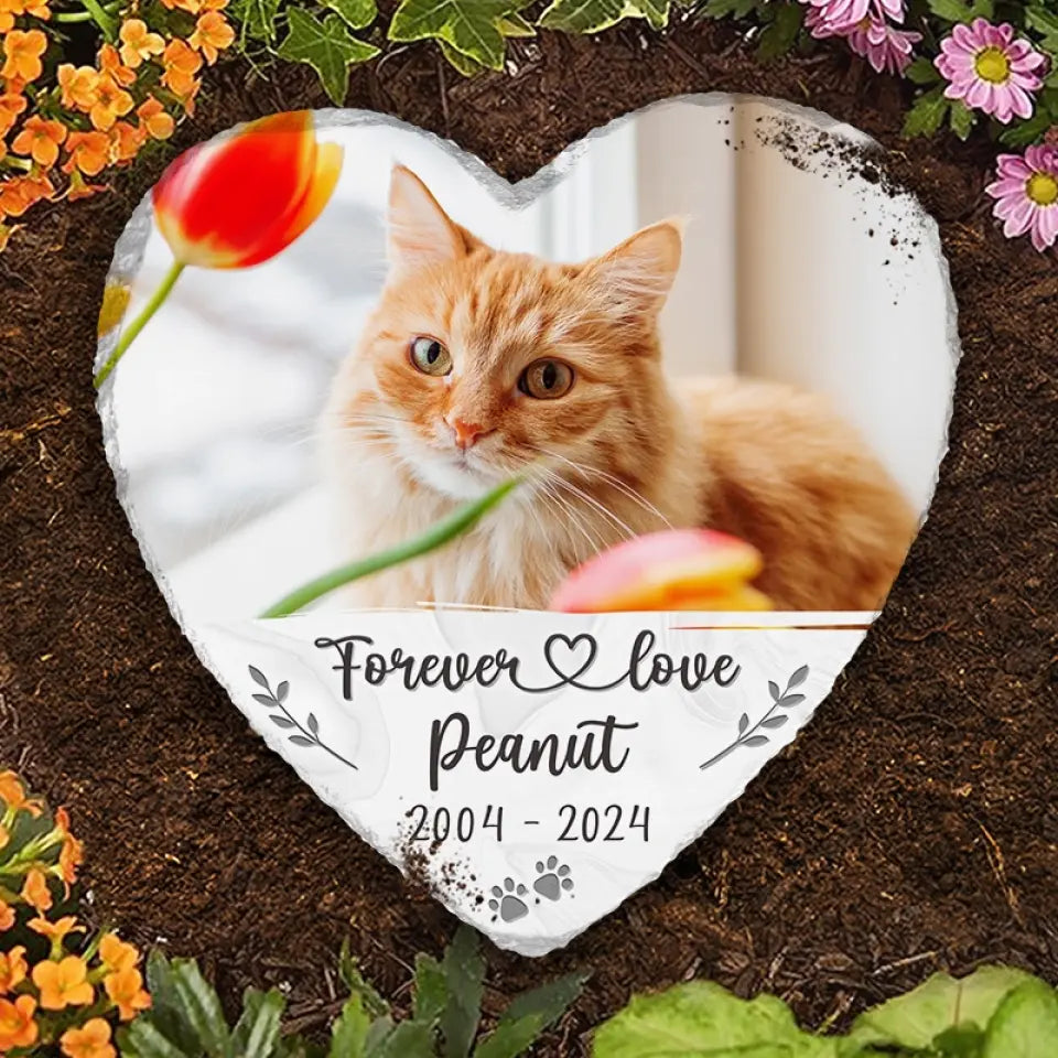 Photo personnalisée : les choses ont une fin, mais les souvenirs durent pour toujours - Pierre commémorative personnalisée en forme de cœur - Cadeau de condoléances pour les propriétaires d'animaux et les amoureux des animaux