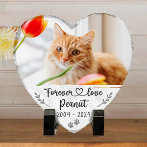 Photo personnalisée : les choses ont une fin, mais les souvenirs durent pour toujours - Pierre commémorative personnalisée en forme de cœur - Cadeau de condoléances pour les propriétaires d'animaux et les amoureux des animaux