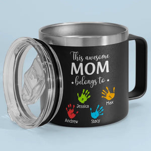 Ces mains tiennent votre cœur pour toujours - Gobelet personnalisé en acier inoxydable de 14 oz avec poignée - Cadeau pour maman, grand-mère