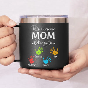 Ces mains tiennent votre cœur pour toujours - Gobelet personnalisé en acier inoxydable de 14 oz avec poignée - Cadeau pour maman, grand-mère