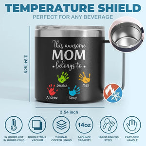 Ces mains tiennent votre cœur pour toujours - Gobelet personnalisé en acier inoxydable de 14 oz avec poignée - Cadeau pour maman, grand-mère