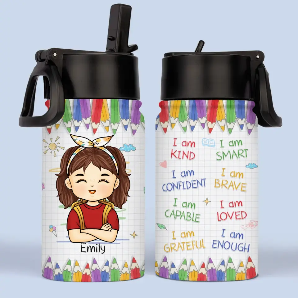 Je suis de retour - Bouteille d'eau personnalisée pour enfant - Cadeau de rentrée scolaire pour enfant, petit-enfant
