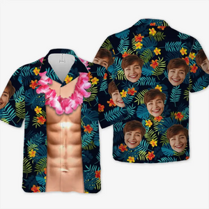 T-shirt hawaïen tropical unisexe personnalisé avec photo « La vie est une vague, attrape-la » - Cadeau de vacances d'été, cadeau pour les membres de la famille