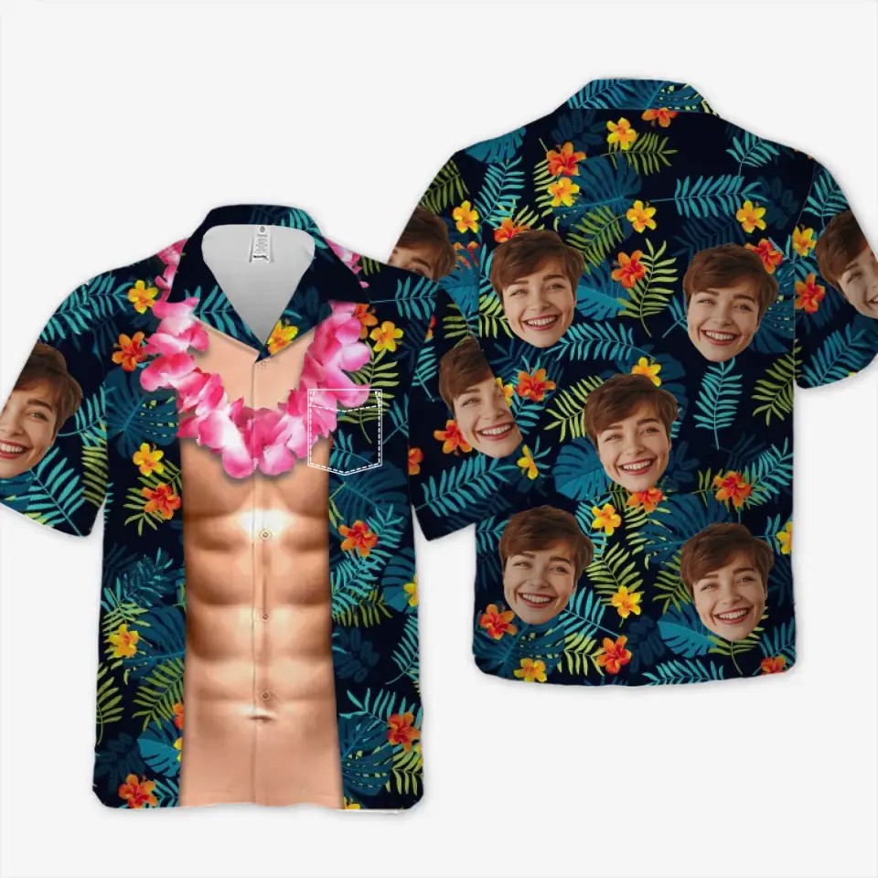 T-shirt hawaïen tropical unisexe personnalisé avec photo « La vie est une vague, attrape-la » - Cadeau de vacances d'été, cadeau pour les membres de la famille