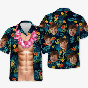 T-shirt hawaïen tropical unisexe personnalisé avec photo « La vie est une vague, attrape-la » - Cadeau de vacances d'été, cadeau pour les membres de la famille