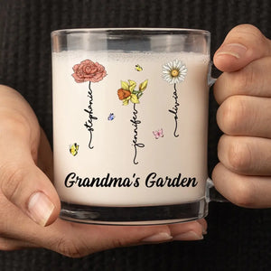 Le jardin préféré de ma grand-mère - Tasse en verre personnalisée pour la famille - Cadeau pour maman et grand-mère